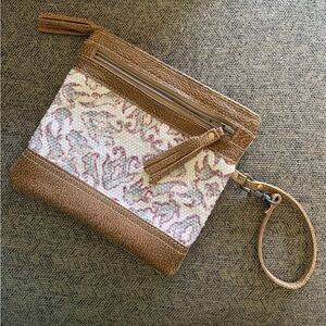 leather and textile/fabric Myra bag wristlet.